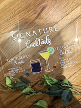 Load image into Gallery viewer, Signature drinks acrylic bar sign.