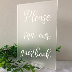 Frosted guestbook wedding sign