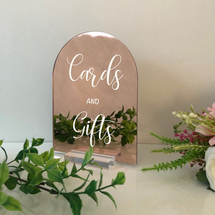Mirrored Cards and gifts arched sign