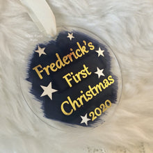 Load image into Gallery viewer, Personalised Babies first Christmas bauble tree decoration. FREE shipping