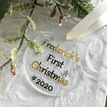 Load image into Gallery viewer, Personalised Babies first Christmas bauble tree decoration. FREE shipping