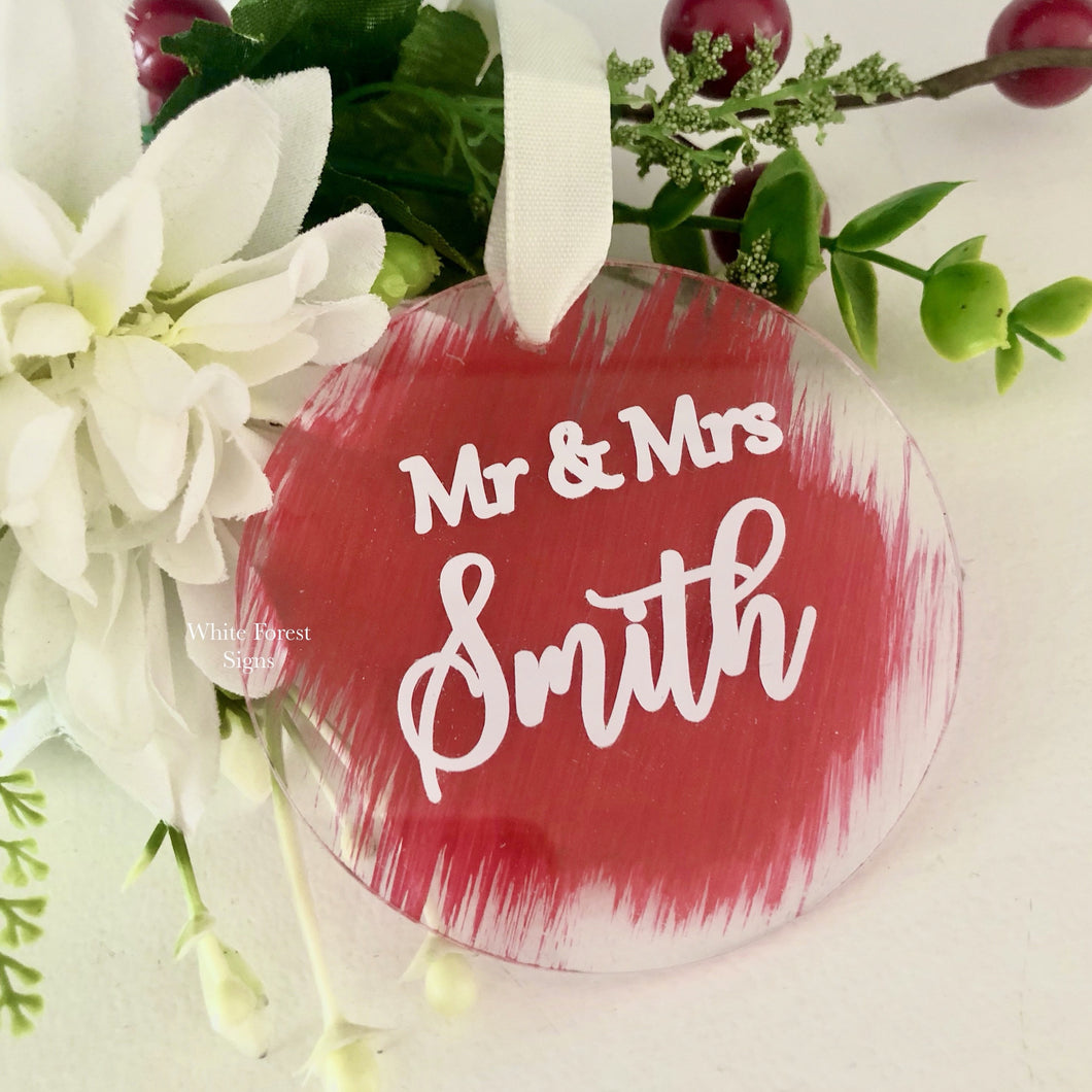 Mr and Mrs personalised Christmas  bauble tree decoration. FREE shipping