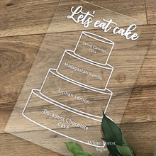 Load image into Gallery viewer, Four tier cake flavour sign.
