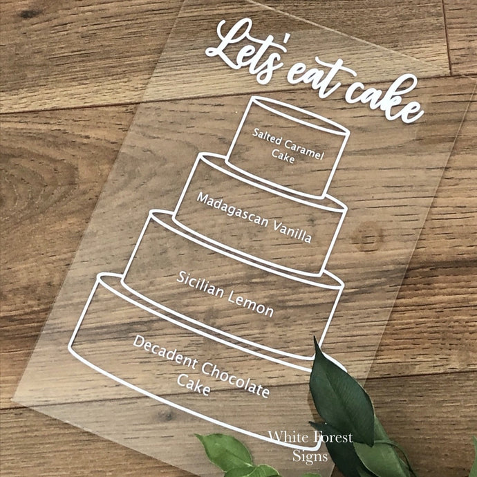 Four tier cake flavour sign.