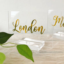Load image into Gallery viewer, Wedding table names. Choose your size and finish to suit your decor!