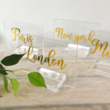 Load image into Gallery viewer, Wedding table names. Choose your size and finish to suit your decor!